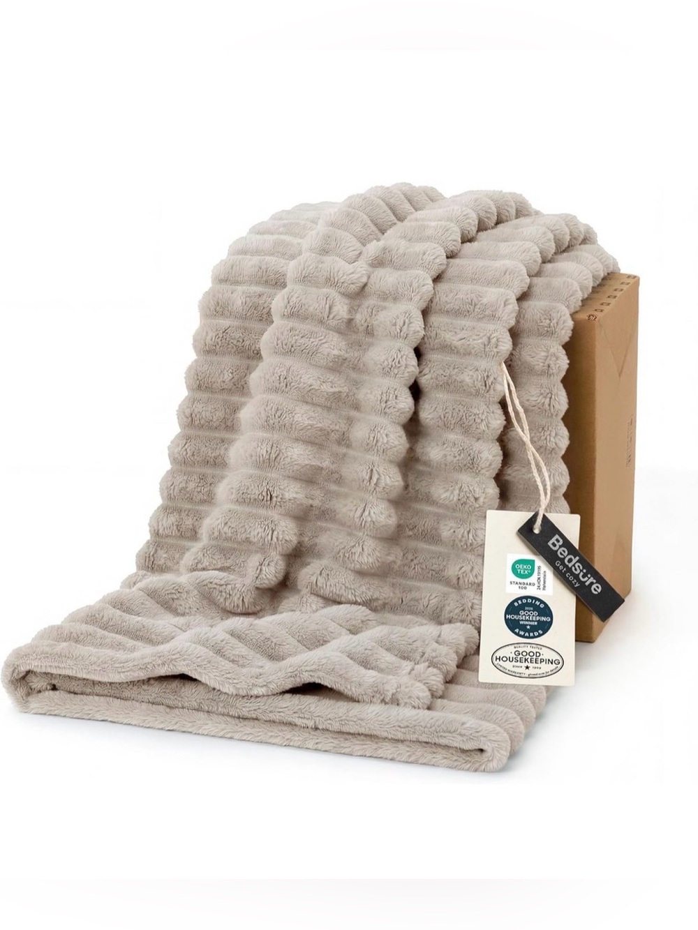 Bedsure GentleSoft Plush Ribbed Throw Blanket in Gray - 50”x60”